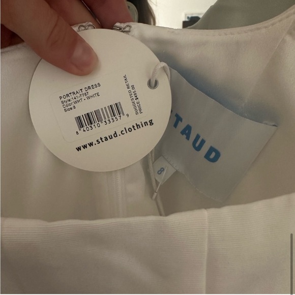 STAUD White Cotton Blend Portrait Dress Maxi/Midi Straight Slit - Picture 9 of 11